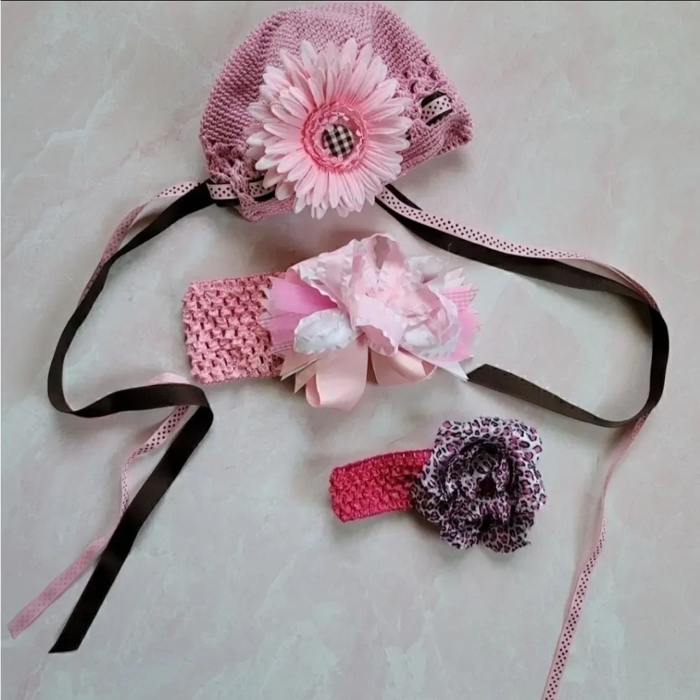Baby girl newborn beanie knit crochet headband bun